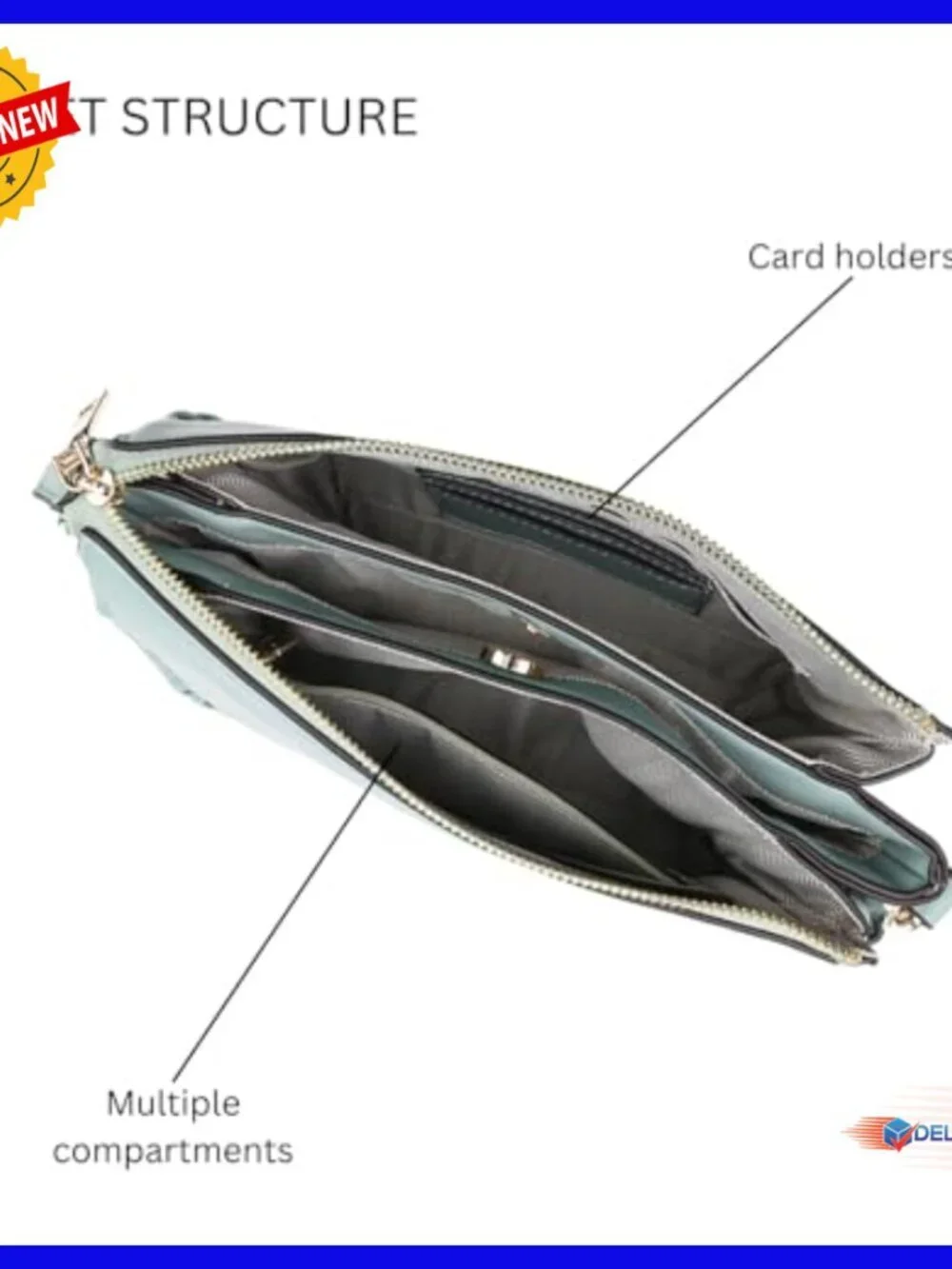 Vegan Leather Shoulder Bag Crossbody Purse with 2 Straps 3 Compartments